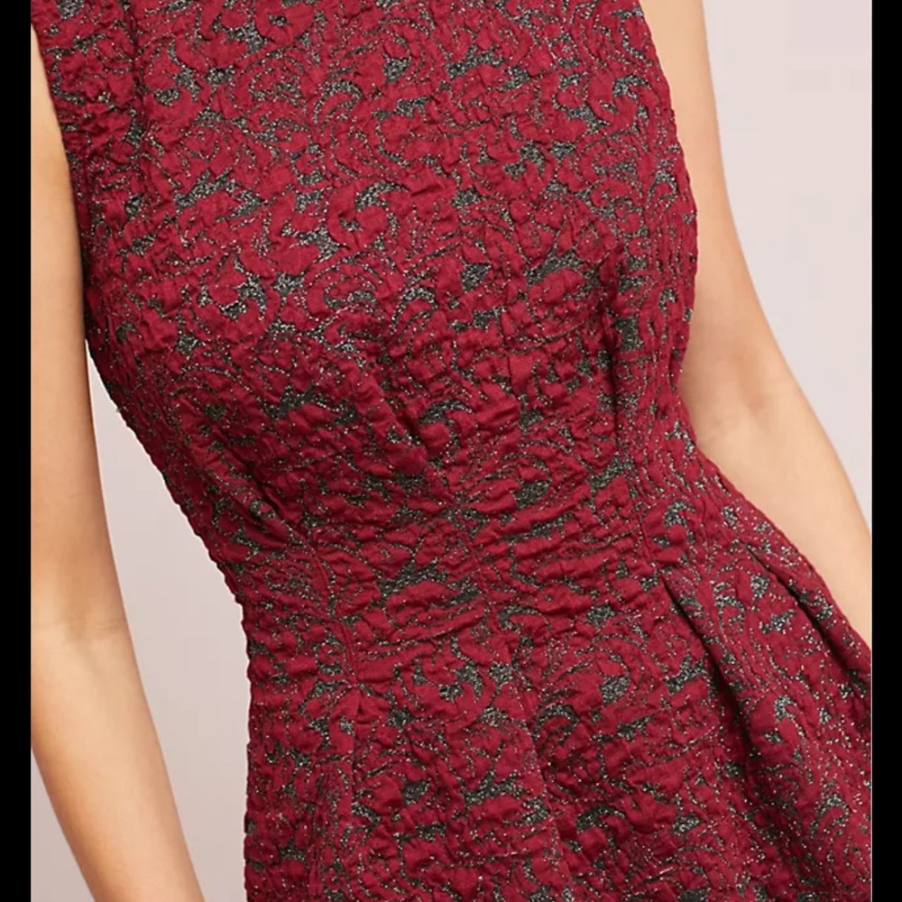 Anthropologie Eva Franco Burgundy Jacquard Peplum Top